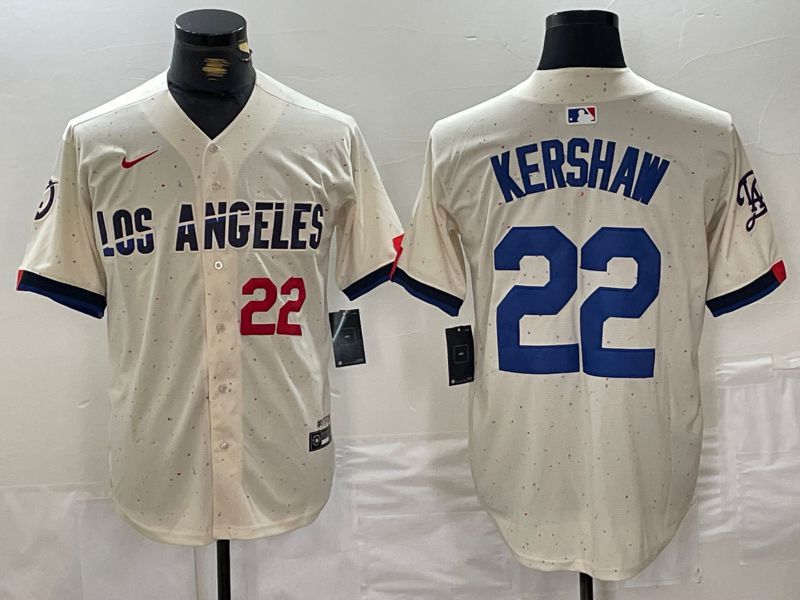Men Los Angeles Dodgers #22 Kershaw Cream Fashion Nike Game MLB Jersey style 2->los angeles dodgers->MLB Jersey